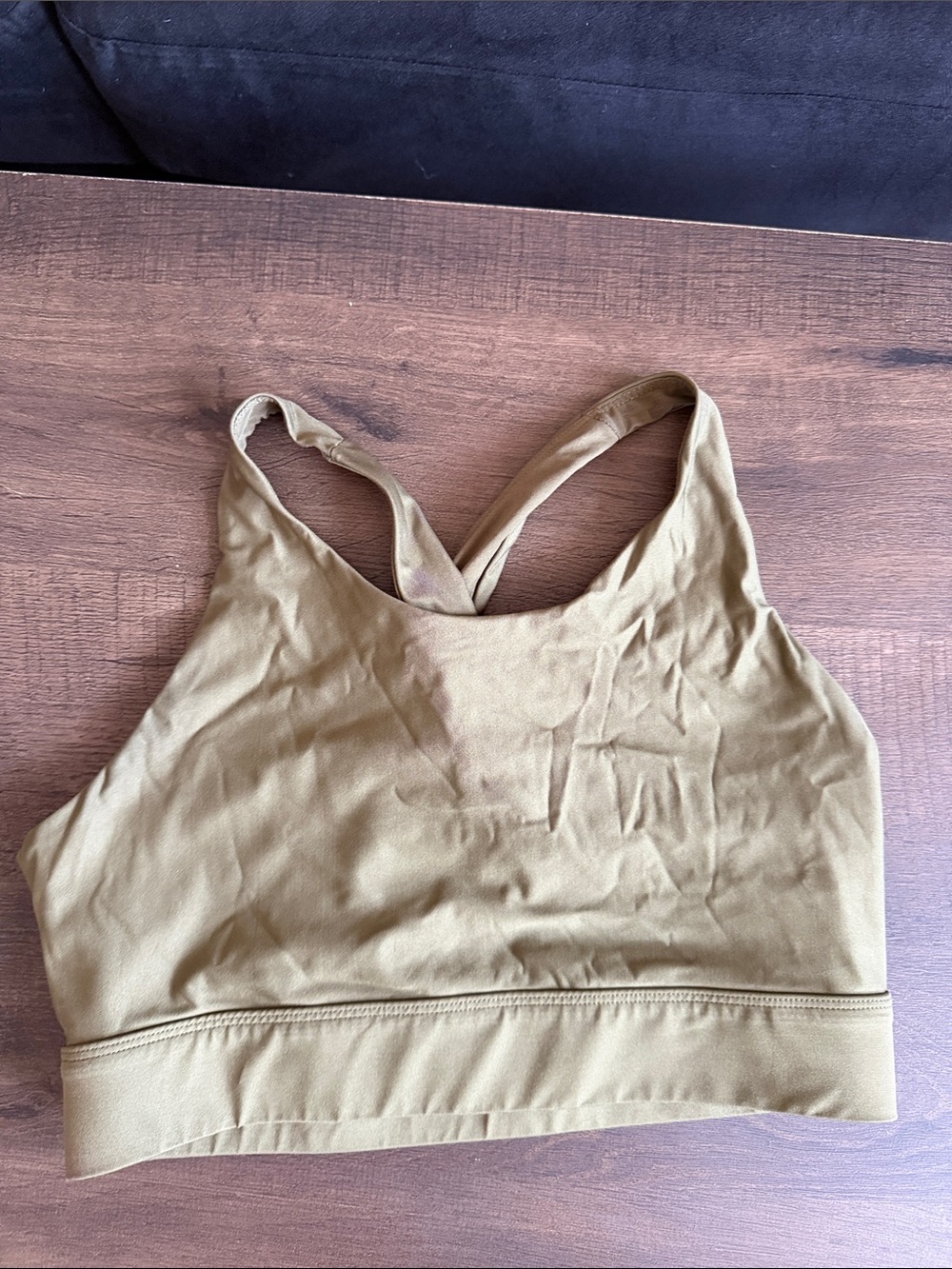 Fabletics High-Neck Seamless Sports Bra in Olive Green